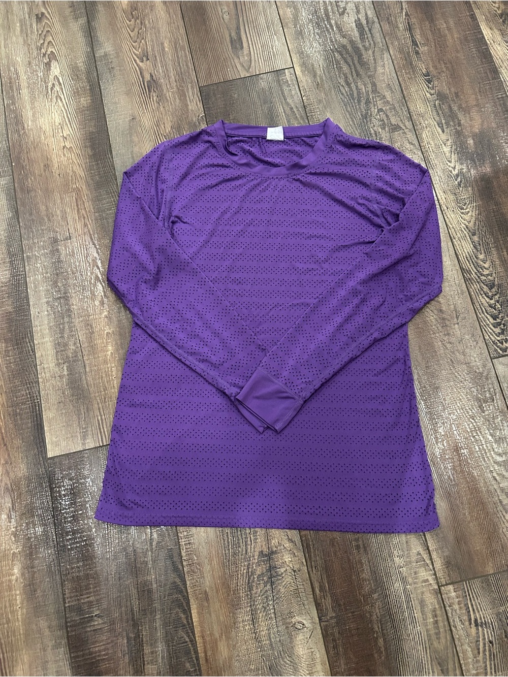 Perforated Purple Long-Sleeve Scoop Neck Tee